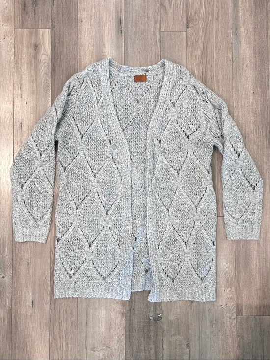 POL Sweaters - POL Light Gray Open-Front Diamond Knit Cardigan